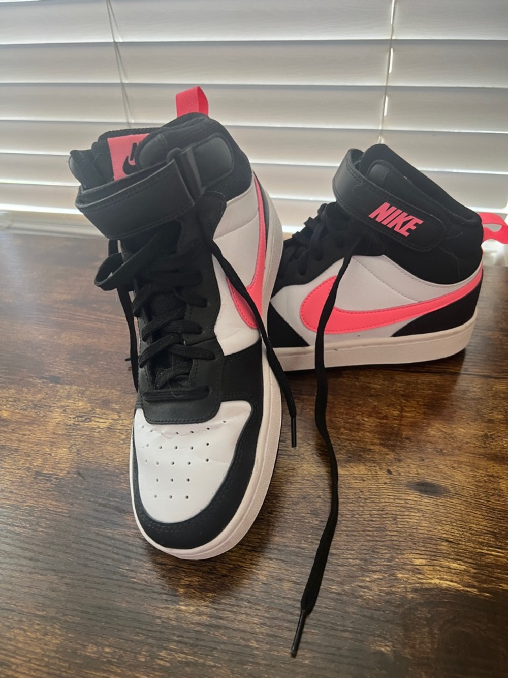 Nike Black, White & Neon Pink Mid-Top Sneakers